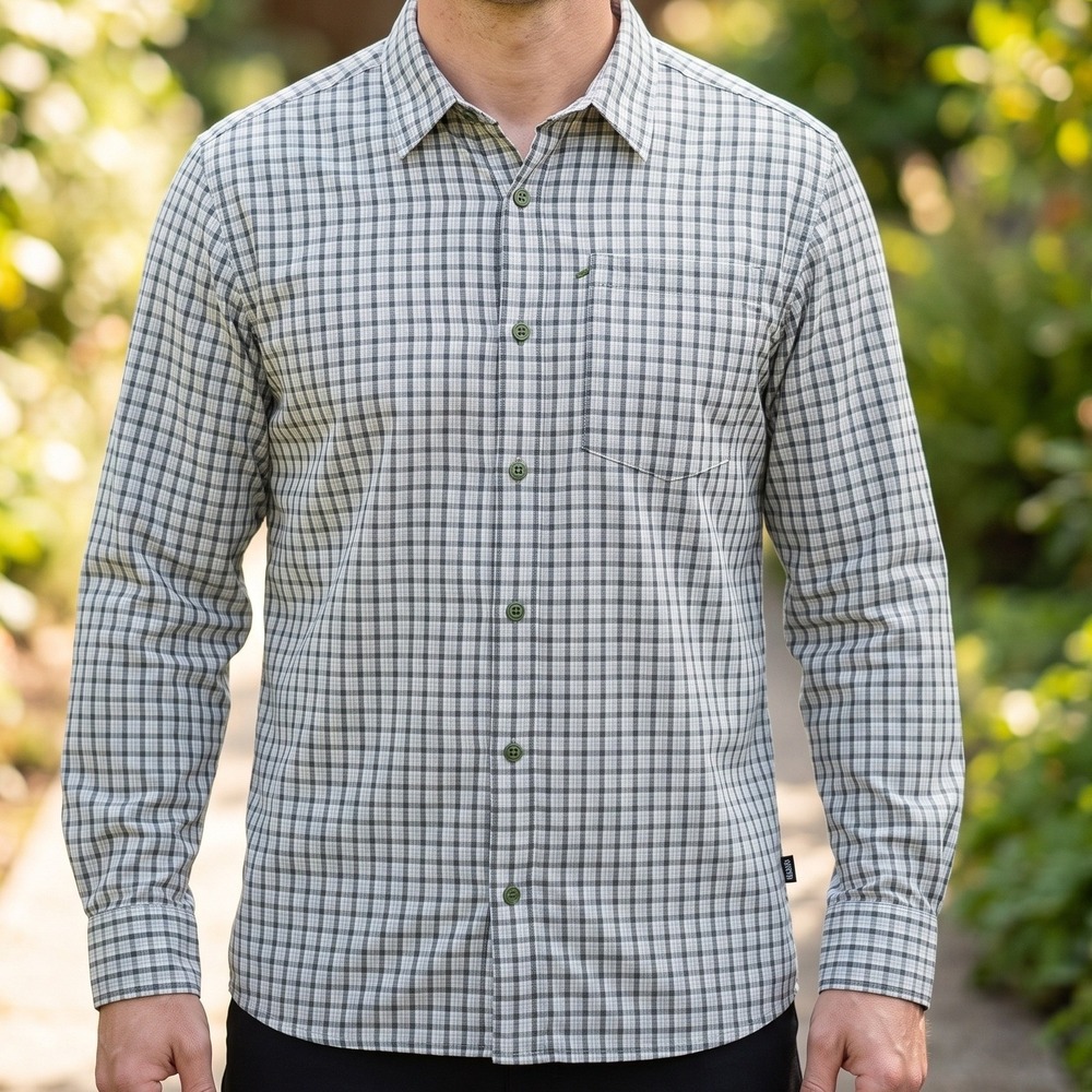 The North Face Mens Green Plaid Long Sleeve Mesh Lined Hiking Shirt XL